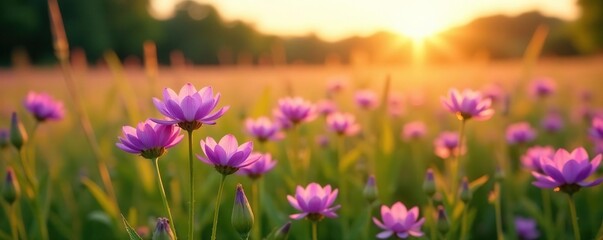 Field of Distelblume Lila wiesenblume in late afternoon sunlight, field, nature, wiesenblume
