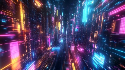 Fototapeta premium neon city lights glowing in a futuristic urban skyline