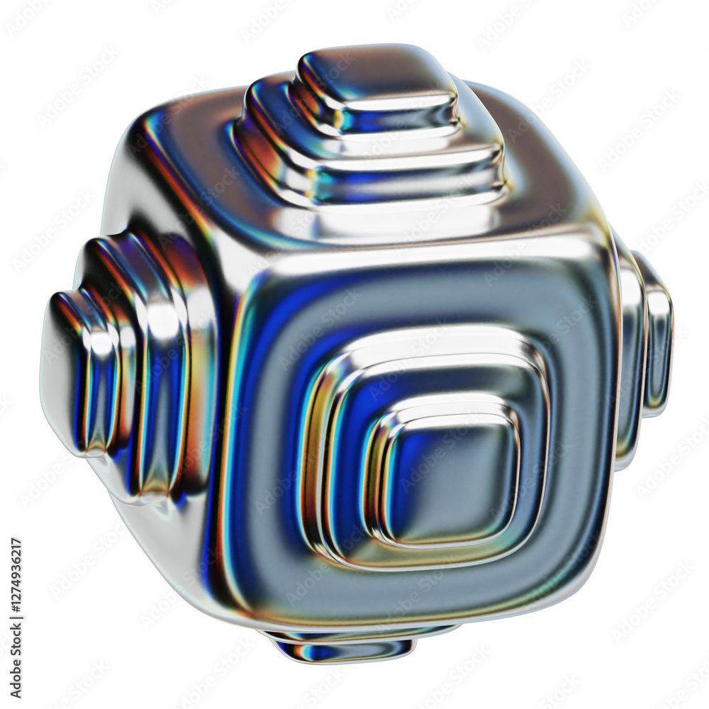 Poster chrome abstract shape 3d icon isolated on the transparent background