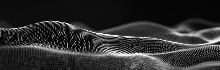 Abstract grayscale digital landscape, flowing waves, dark background, website design