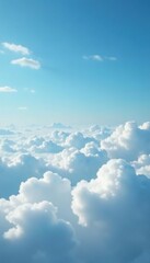 Soft grey clouds scattered across the blue sky, soft focus, landscape, fluffy