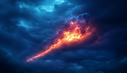 Fototapeta premium Fiery cloud night sky, dramatic backdrop