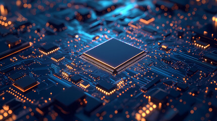 Obraz premium Tech Circuit Board with Glowing Lights