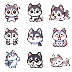 set collection cute husky expressive emoticon vector