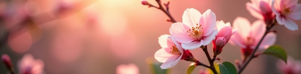 Naklejka premium Soft peach blossoms unfolding in a delicate dance, garden, nature