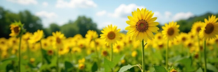 Obraz premium Field of bright yellow Jerusalem artichoke flowers blooming in late summer, summer, sunflower