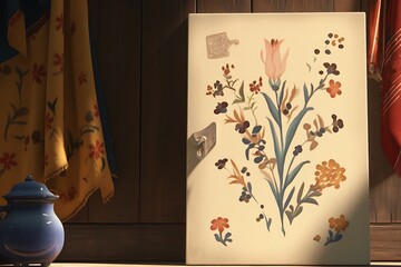 Floral Painting in Wooden Room