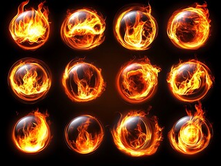 Fireballs, energy, dark background, animation