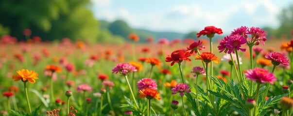 Fototapeta premium Field of Achillea millefolium in spring bloom, herb garden, meadow, floral field