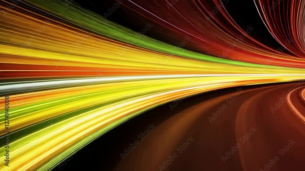 Poster dynamic light trails in vibrant colors an abstract night of speed and motion with long exposure, cap