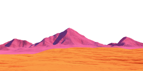 Surreal Neon Desert with Pink Mountains and Orange Sand, Vibrant Sci-Fi Landscape Isolated on Transparent Background, Cutout.