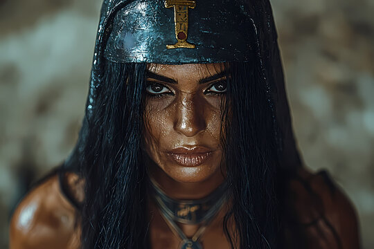 A dark, shadowy scene: Nephthys wanders the underworld clutching protective symbols like an ankh, surrounded by eerie mist and ancient hieroglyphics.