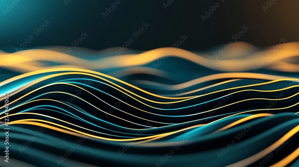 Poster digital pattern of light particles flowing in waves with vibrant colors