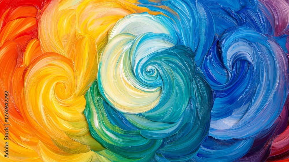Poster vibrant macro shot of colorful paint swirls creating dynamic patterns