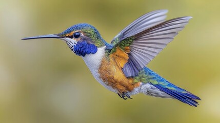 Fototapeta premium Vibrant Hummingbird in Flight Watercolor Bird Art