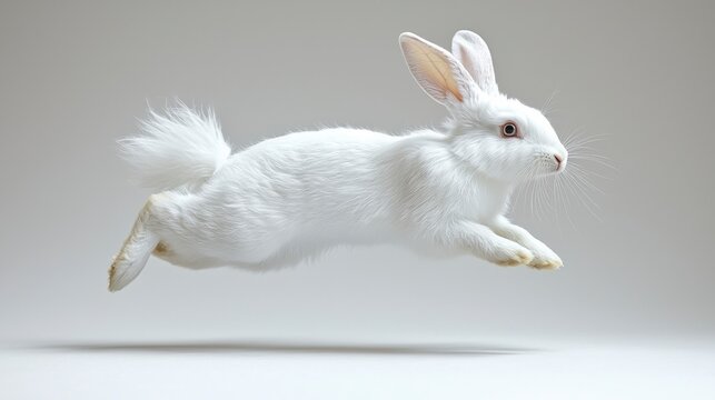 Joyful White Rabbit Leaping  Easter Bunny  Fluffy  Spring  Hare