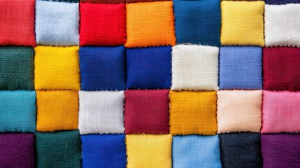 Fototapeta premium Vibrant Squares of Fabric Textures in a Colorful Collage Display