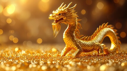 Fototapeta premium Golden Dragon Statue Chinese New Year Fortune Prosperity Asian Culture Celebration S