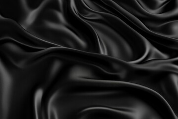 Fototapeta premium Black silk fabric drapes, studio background, elegant texture, website design