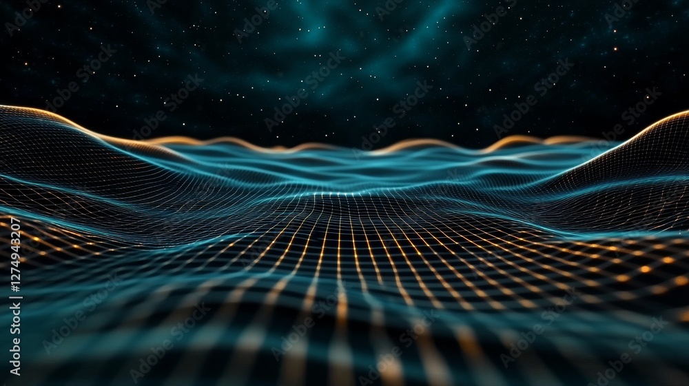 Poster array of light particles floating in abstract cosmic background
