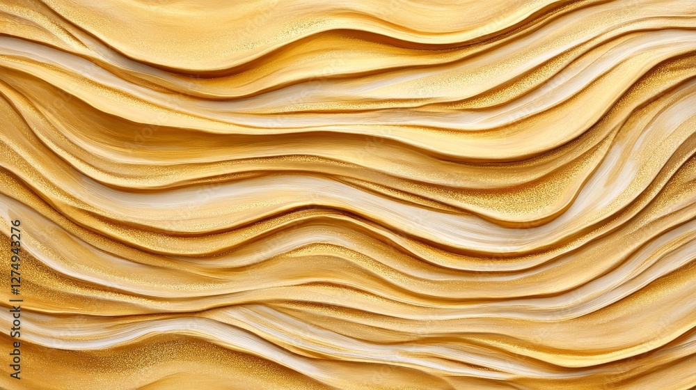 Poster artful design of flowing golden waves with fluid texture and depth