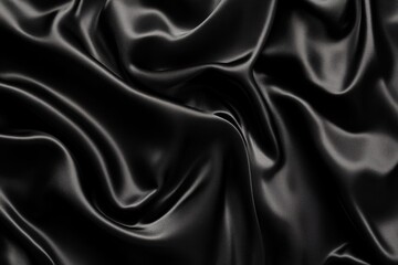 Obraz premium Draped black satin fabric, textured background