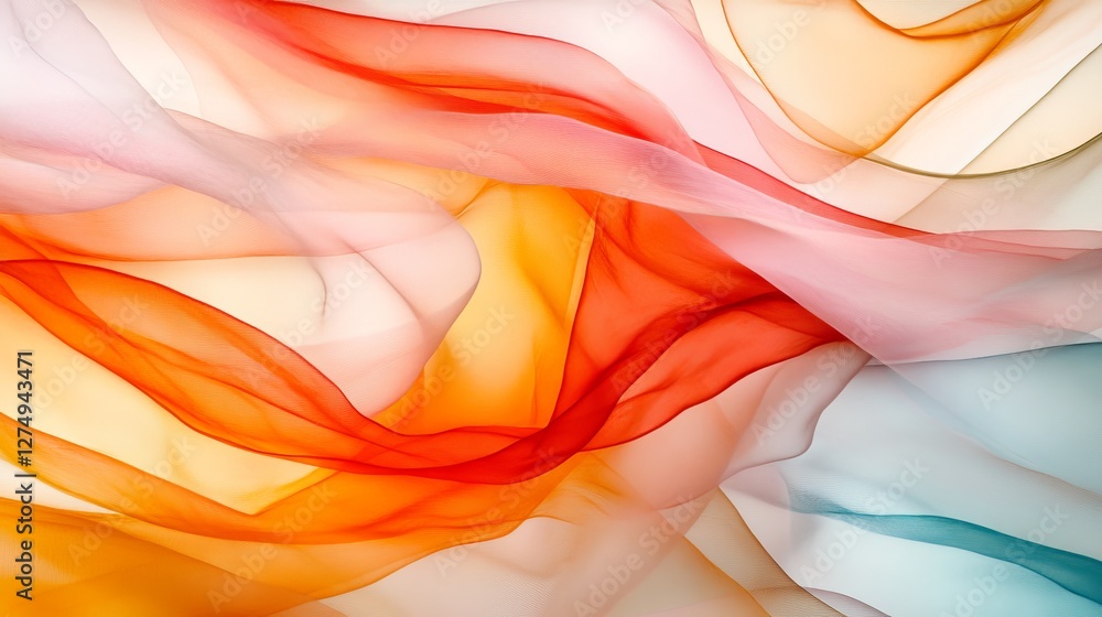 Poster abstract overlapping transparent layers of colorful fabric in soft light
