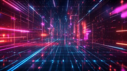 glowing holographic grid with neon futuristic highlights