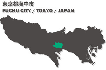Obraz premium 日本地図-東京都-府中市ベクターイラストマップ