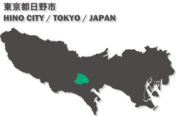 Obraz premium 日本地図-東京都-日野市ベクターイラストマップ