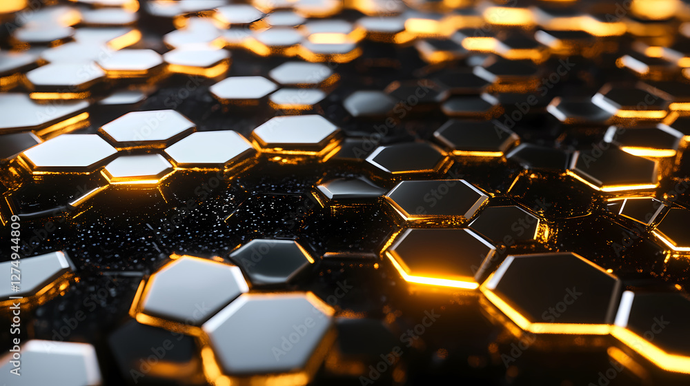 Poster abstract hexagonal pattern in black and gold