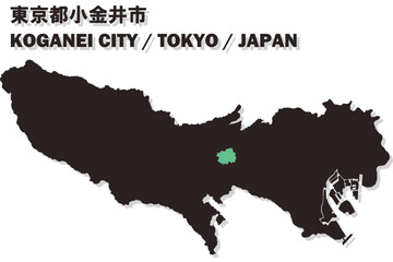 Fototapeta premium 日本地図-東京都-小金井市ベクターイラストマップ