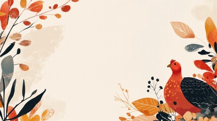 Autumnal Bird Illustration:  A vibrant depiction of a bird amidst autumnal foliage, showcasing the beauty of fall colors and natural elements.