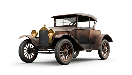 An antique automobile with a distinct weathered appearance