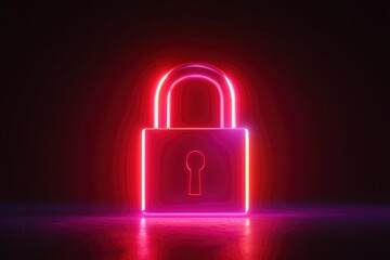 Neon padlock security symbol on dark background
