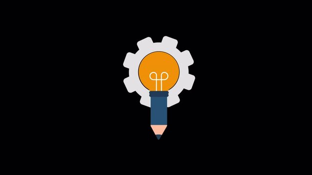Pencil with Idea Bulb. Creative Writing Concept Animation Video - Transparent