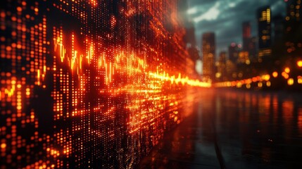 Obraz premium Cityscape Stock Market Data Wall Night