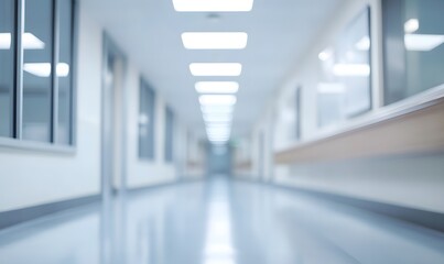 Fototapeta premium Blurred background of a modern hospital interior, generation AI 
