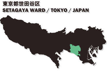 Fototapeta premium 日本地図-東京都-世田谷区ベクターイラストマップ