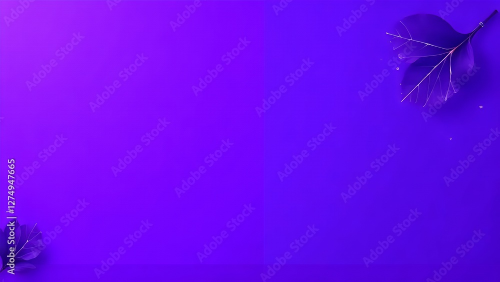 Poster a smooth gradient background in deep purple adorned with delicate, dark leaves in the corners, creat