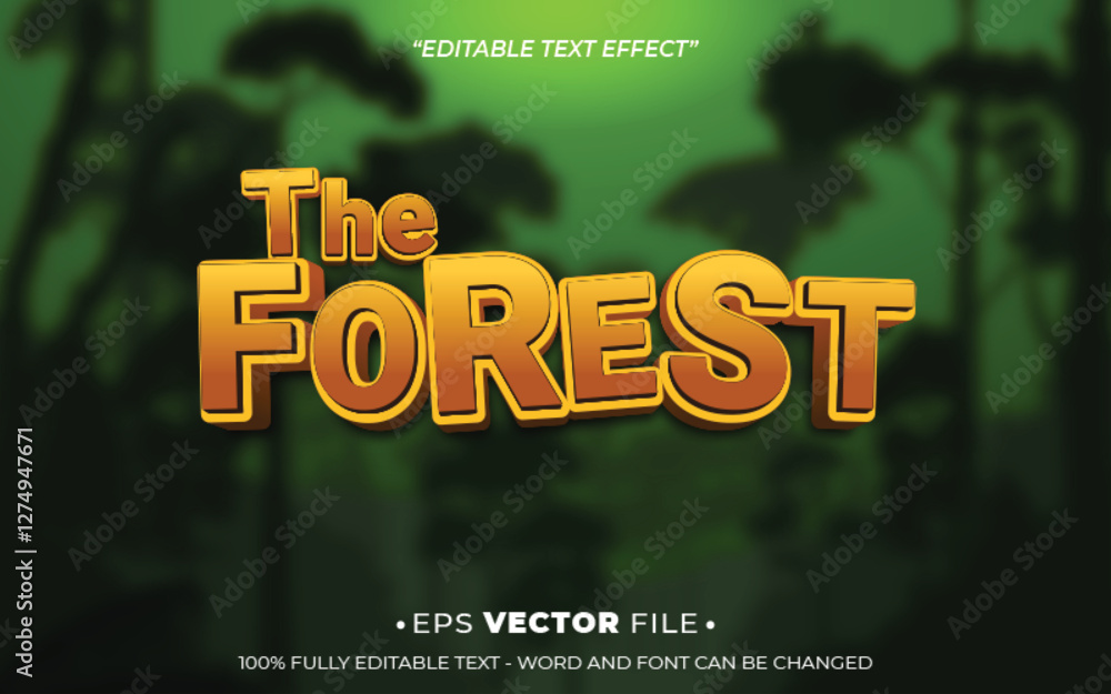 Poster the forest text effect editable vector template realistic 3d style