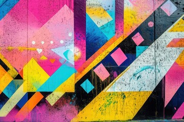 urban decay transformed into vibrant street art featuring fluid neon patterns and geometric shapes...