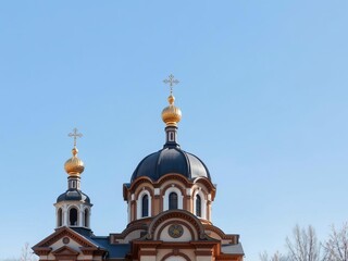 Ornate Russian Orthodox church in Severskaya, Krasnodar Territory, with colorful domes and intricate architectural details, ornate, St Spyridon, Trimifuntsky