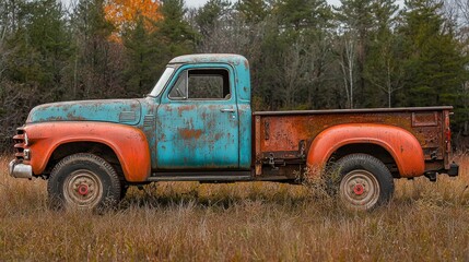 Rustic Autumn Truck in Field  Vintage Pickup  Fall Scenery  Countryside