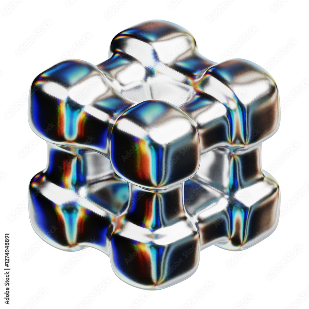 Poster chrome abstract shape 3d icon isolated on the transparent background