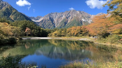 Fototapeta premium Autumnal Reflection in Japanese Mountain Lake