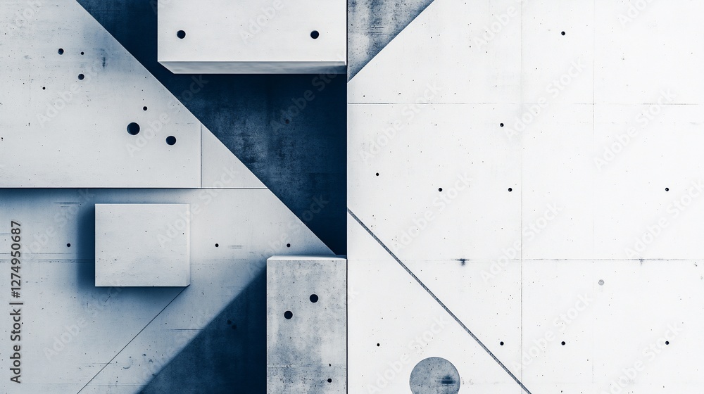 Poster geometric concrete wall abstract with shadow and hole pattern composition design