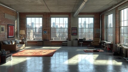 Modern loft apartment with city views.