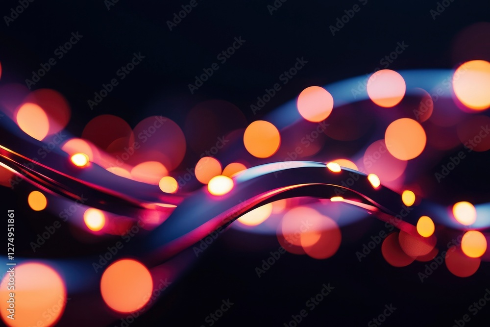 Poster abstract ribbon with bokeh lights for festive backgrounds and modern design use