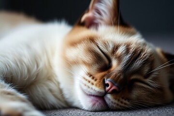Close-up of a peacefully sleeping cat on a soft surface